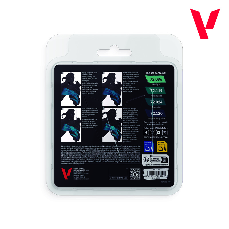 （預購）Acrylicos Vallejo 顏料套裝：青綠色套裝 72390