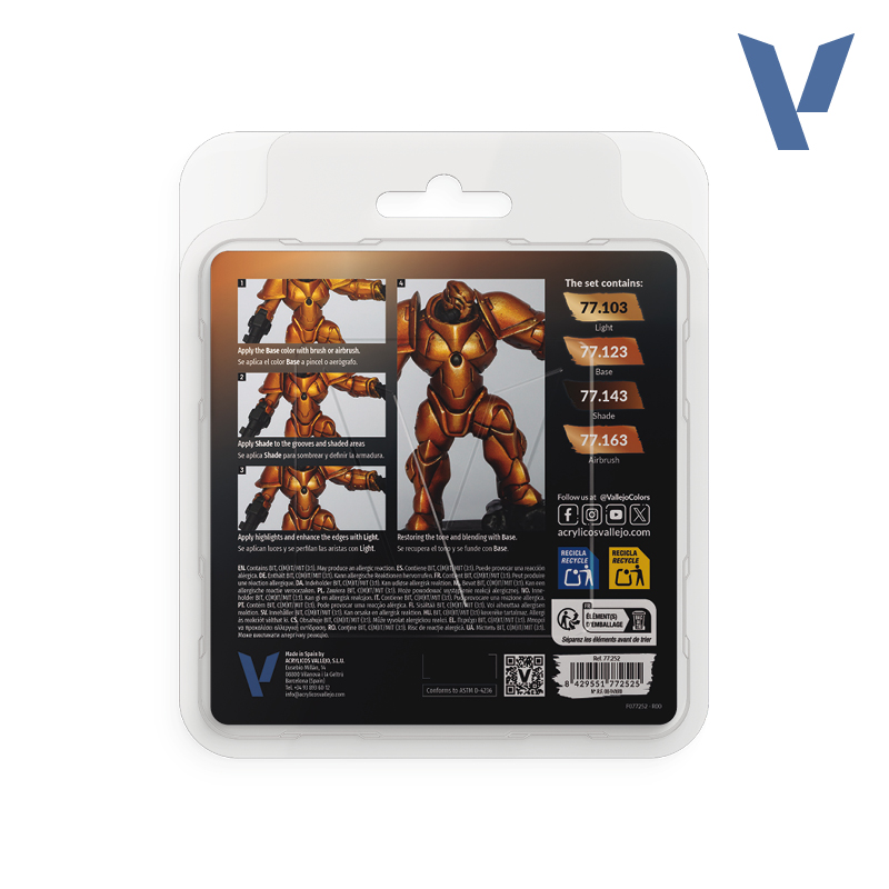Acrylicos Vallejo 顏料套裝：真金屬色彩帝王金套裝 77252